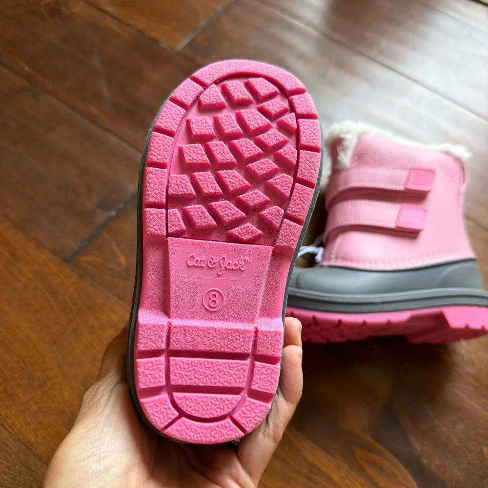 Cat & Jack Denver Pink Waterproof Snow Boots Faux Fur Trim Toddler Size 8 NEW